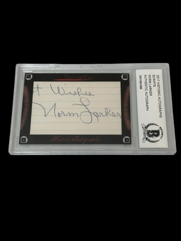 Norm Larker Los Angeles Dodgers World Serie 2017 HA Scripts Signed Autograph BAS
