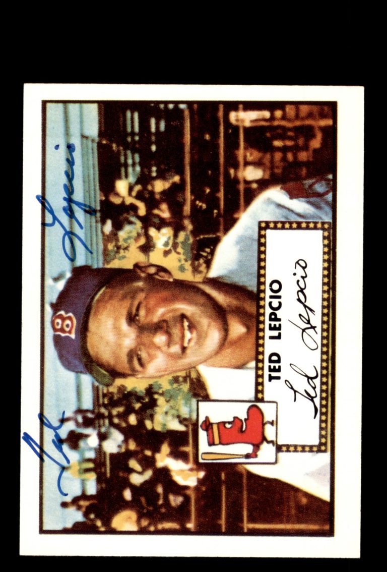 Signed Baseball Card Auto Ted Lepcio 1983 Topps 1952 Reprint Series #335