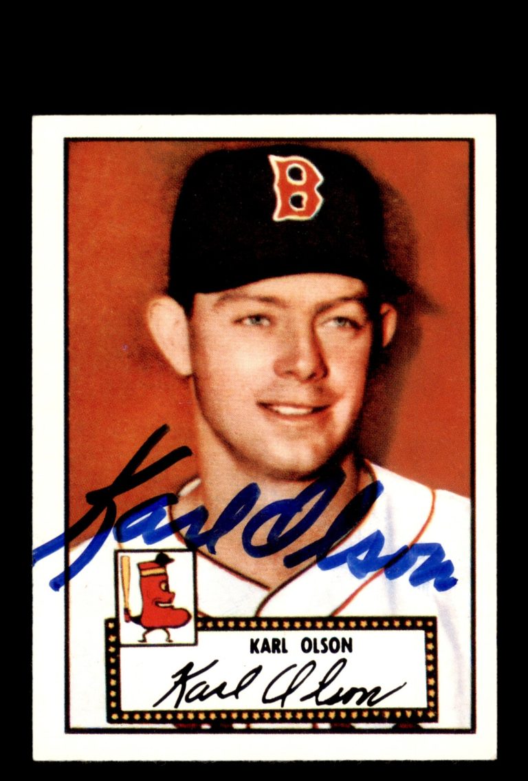 Signed Baseball Card Auto Karl Olson 1983 Topps 1952 Reprint Series #72