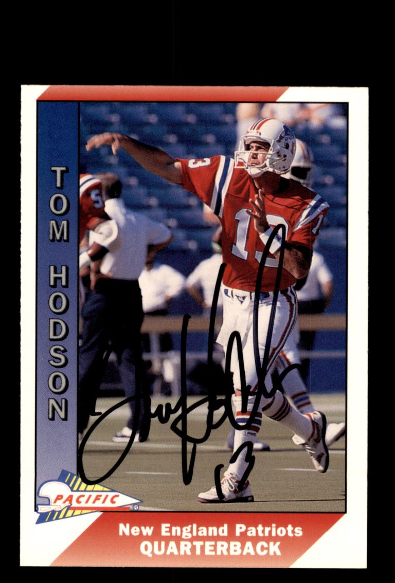 Signed Football Card Auto Tom Hodson 1991 Pacific #307 New England Patriots