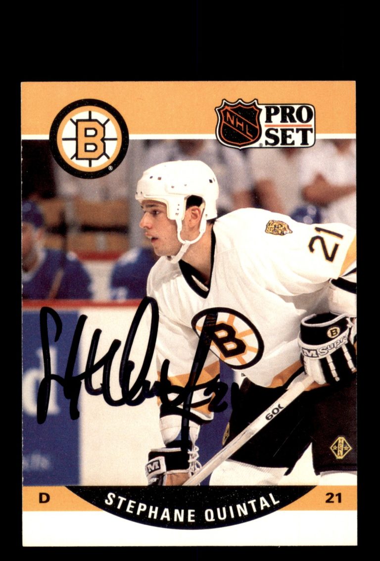 Signed Hockey Card Auto Stephane Quintal 1990-91 Pro Set #410 Boston Bruins