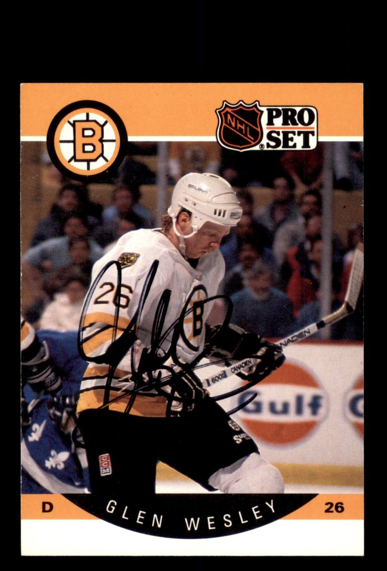 Signed Hockey Card Auto Glen Wesley 1990-91 Pro Set #16 Boston Bruins