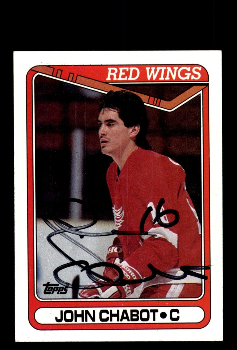 Signed Hockey Card Auto John Chabot 1990-91 Topps #163 Detroit Red Wings