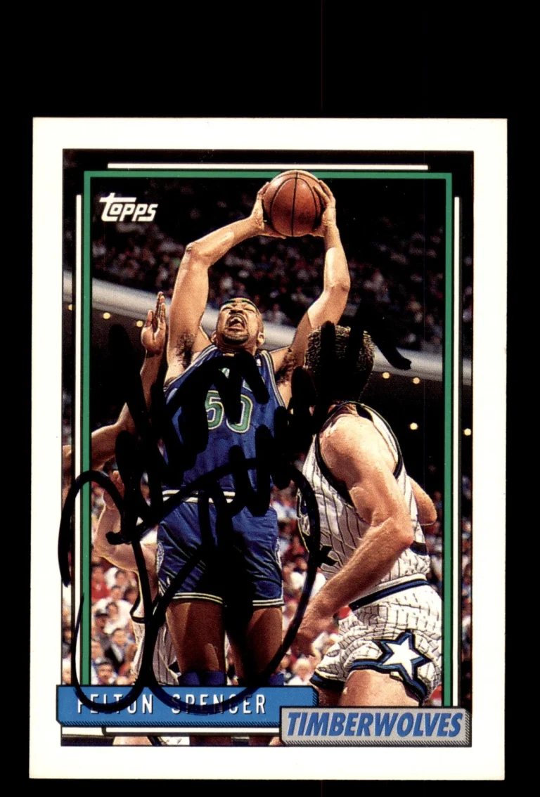 Signed Basketball Card Auto Felton Spencer 1992-93 Topps #152 Timberwolves