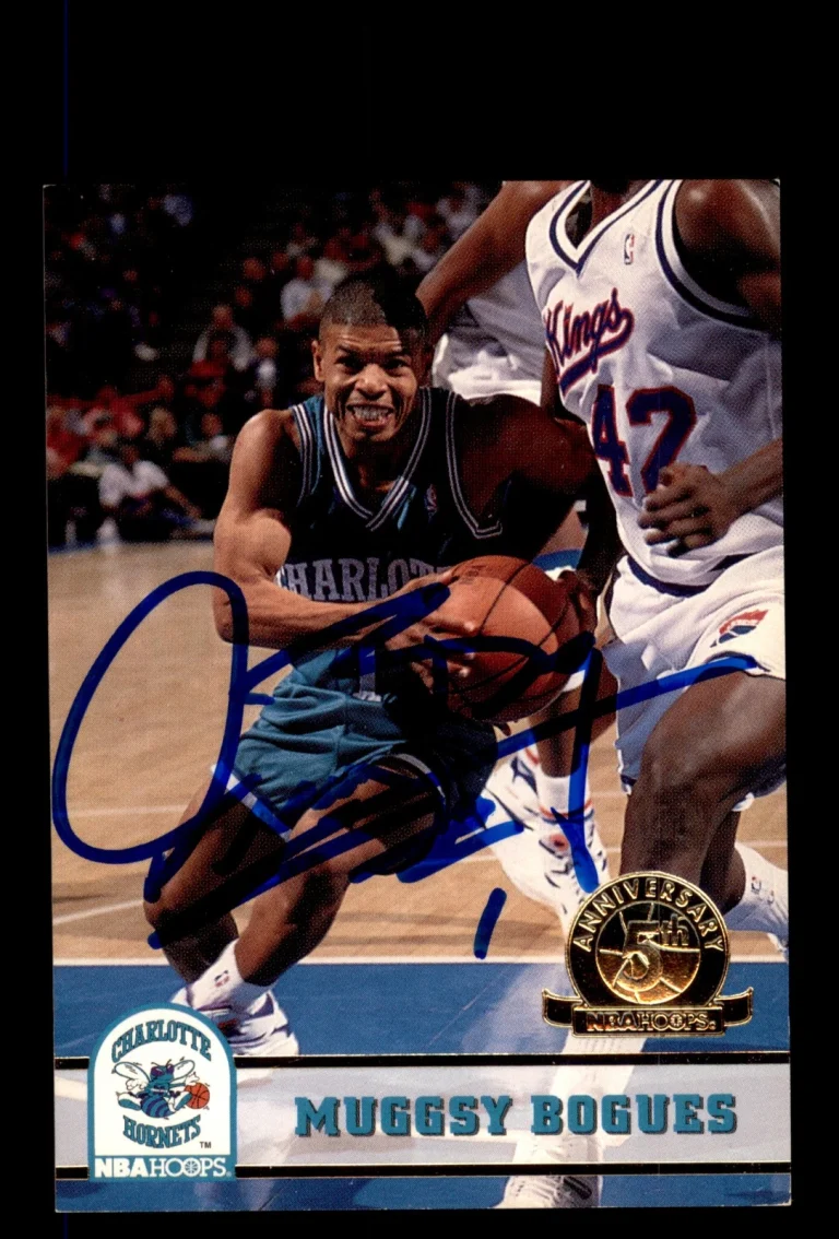 Signed Basketball Card Auto Muggsy Bogues 1993-94 Hoops #18 Charlotte Hornets