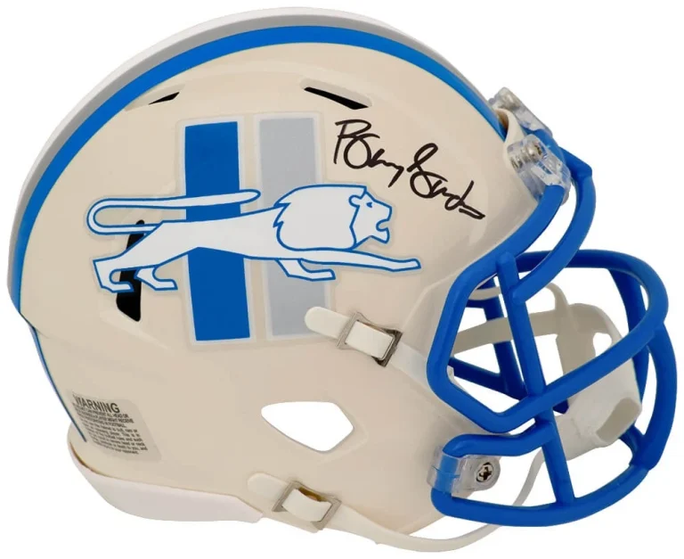 Barry Sanders Signed Lions RETRO Riddell Speed Mini Helmet - (In Black) (SS COA)