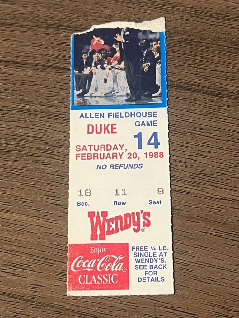VTG Basketball Ticket Stub College Kansas KU Jayhawks Duke Blue Devils 2/20 1988