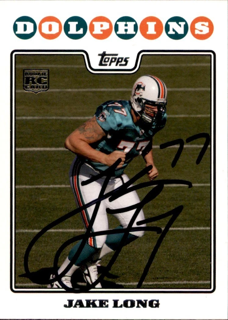 Jake Long Signed 2008 Topps Rookie Card #387 Miami Dolphins
