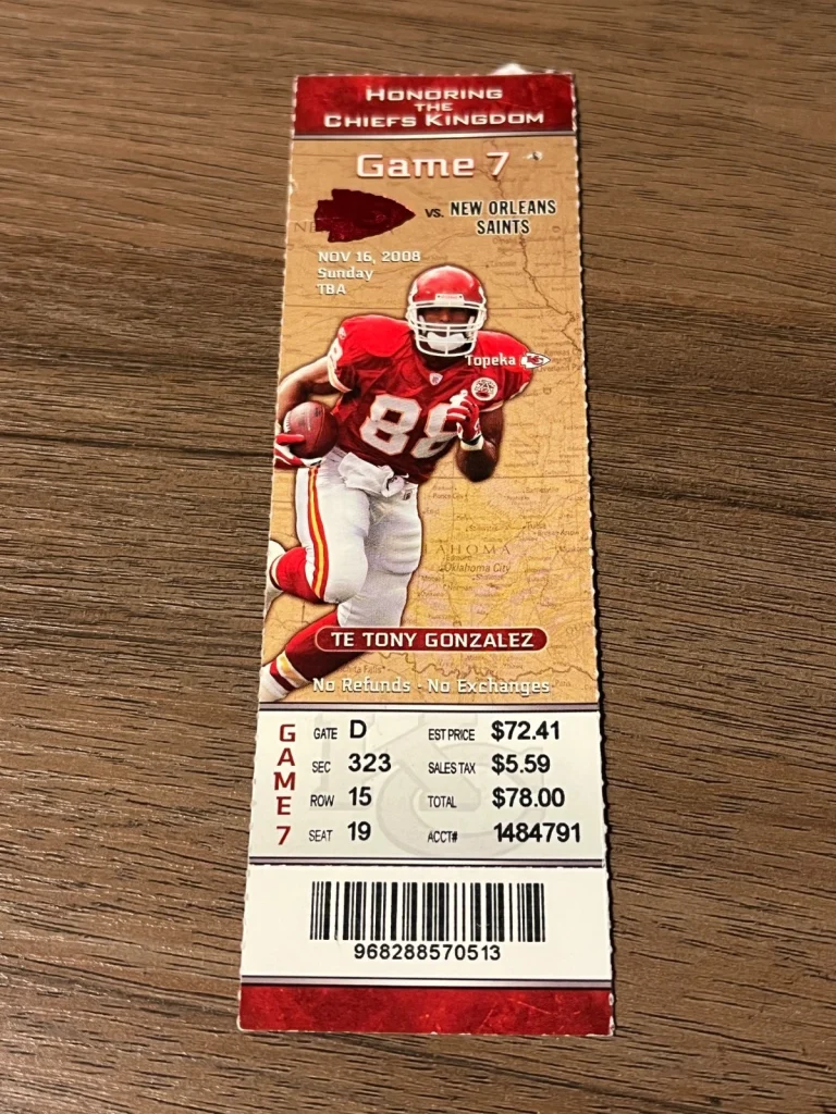 FOOTBALL TICKET STUB ARROWHEAD 2008 KANSAS CITY CHIEFS NEW ORLEANS SAINTS 11/16