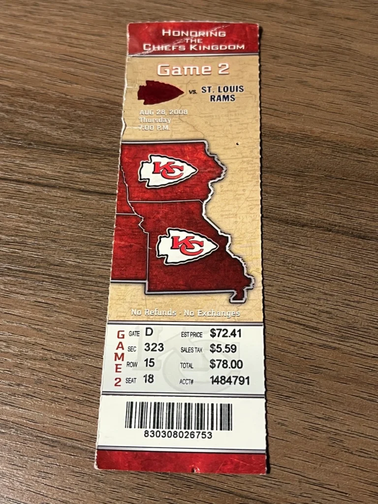 FOOTBALL TICKET STUB ARROWHEAD 2008 KANSAS CITY CHIEFS ST LOUIS RAMS 8/28