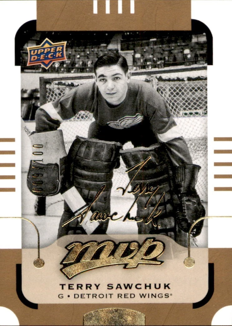 Terry Sawchuk 2015/16 UD MVP Gold Script Card #174 Detroit Red Wings 009/100