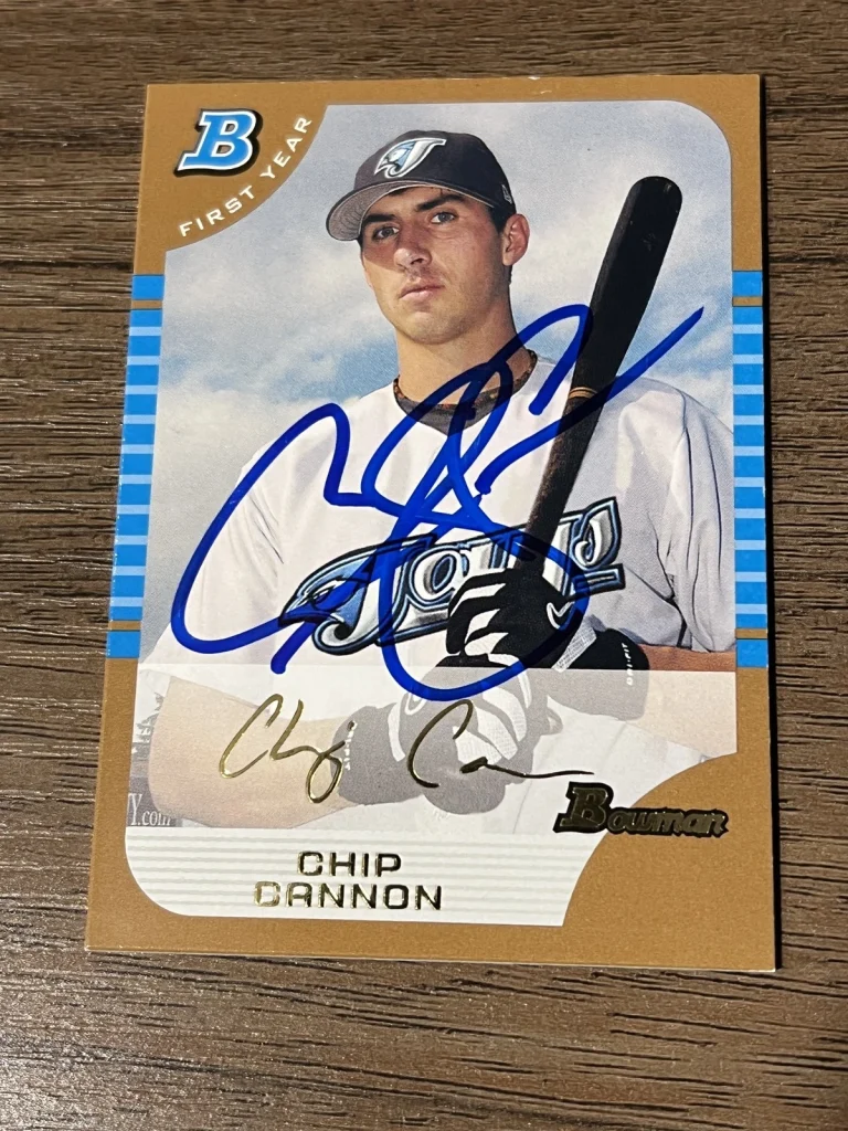 Signed Baseball Card Auto Chip Cannon 2005 Bowman #166 Toronto Blue Jays Gold