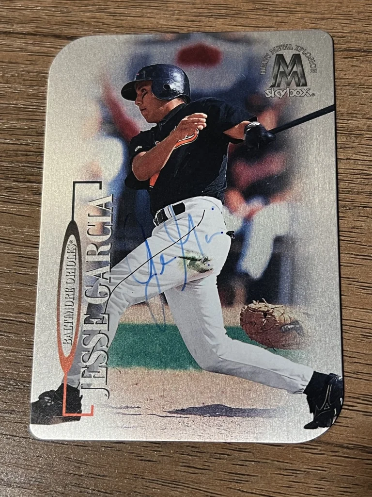 Signed Baseball Card Auto Jesse Garcia 1999 SkyBox Molten Metal #110 Orioles