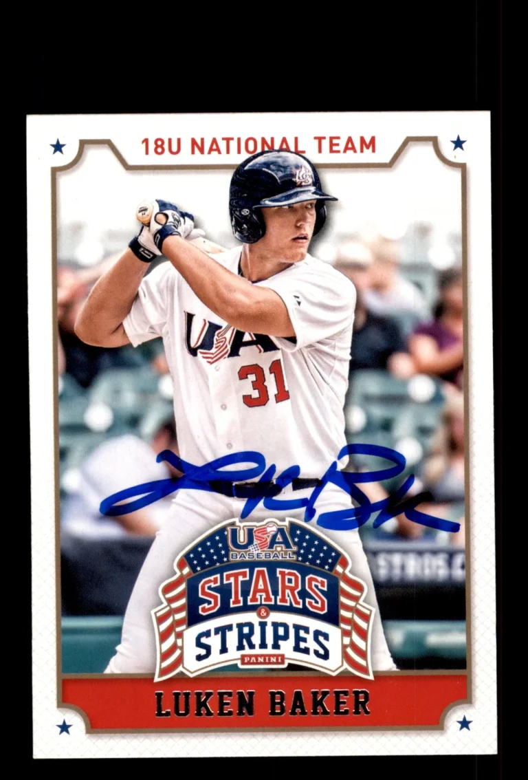 Signed Baseball Card Auto Luken Baker 2015 Panini USA Baseball Stars & Stripes