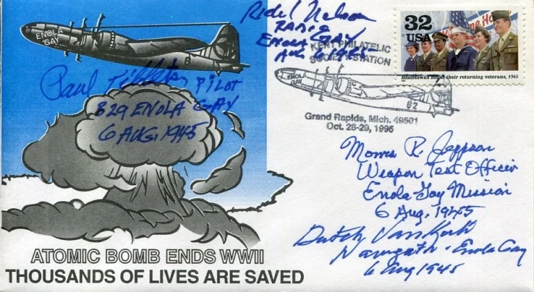 Paul Tibbets Dick Nelson Morris Jeppson Dutc Van Kirk Enola Gay Signed Autograph