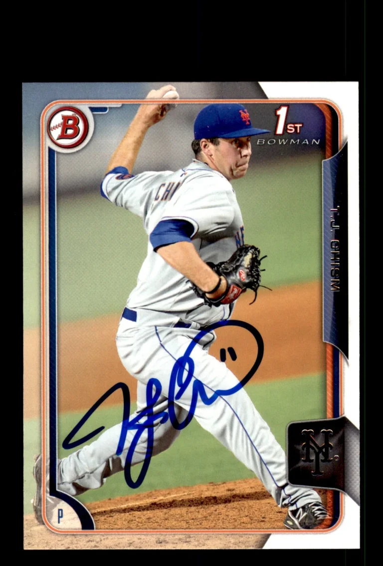 Signed Baseball Card Auto T.J. Chism 2015 Bowman #BP77 New York Mets