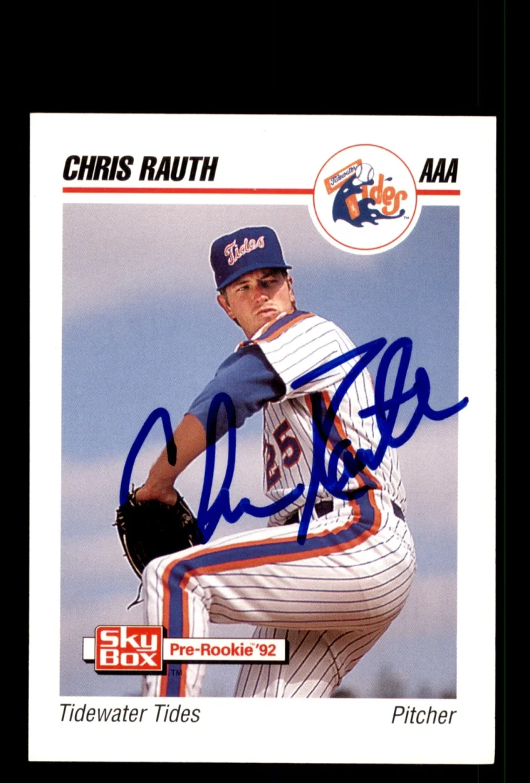 Signed Baseball Card Auto Chris Rauth 1992 SkyBox Team Sets AAA #569 Tides