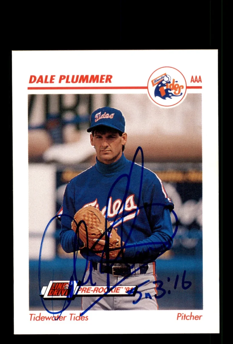 Signed Baseball Card Auto Dale Plummer 1991 Line Drive AAA #566 Tidewater Tides