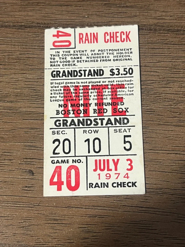 VTG Baseball Ticket BOSTON RED SOX 7/3 1974 TIM BLACKWELL DEBUT