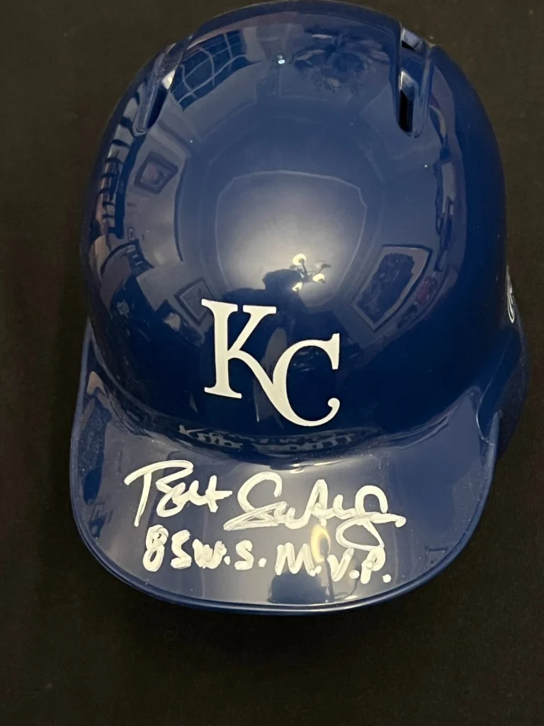 BRET SABERHAGEN SIGNED MINI BASEBALL BATTING HELMET ROYALS 85 WS MVP JSA COA