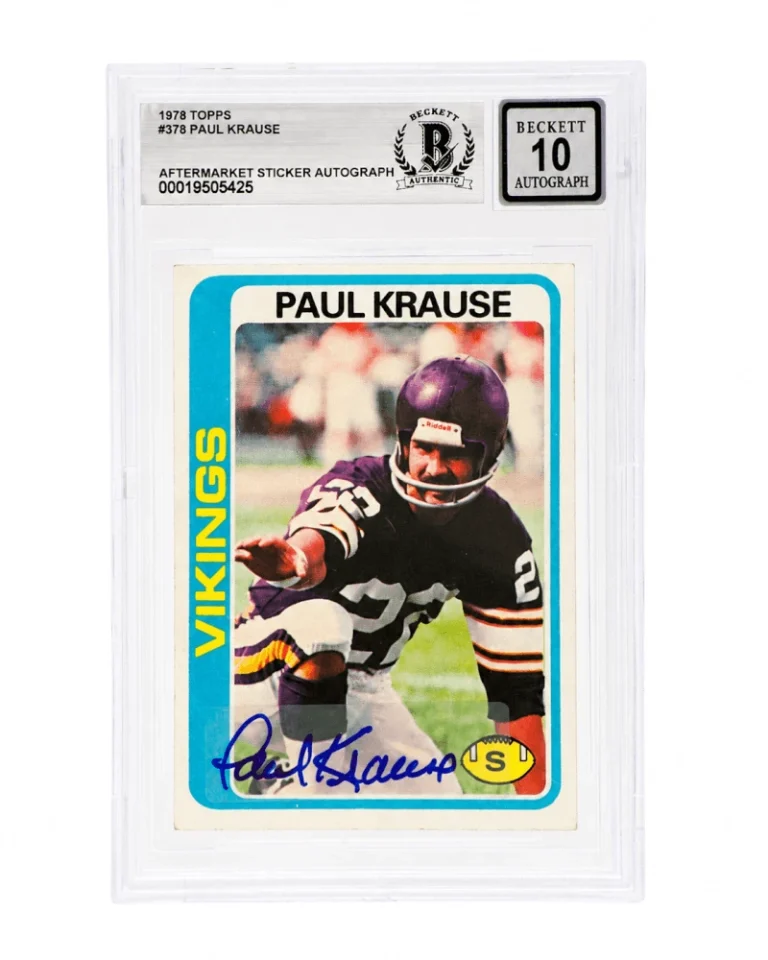 Paul Krause Signed Vikings 1978 Topps Card #378 - (Beckett - Auto 10 Sticker)
