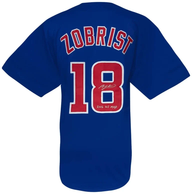 Ben Zobrist Signed Blue Custom Baseball Jersey w/2016 WS MVP - (SCHWARTZ COA)