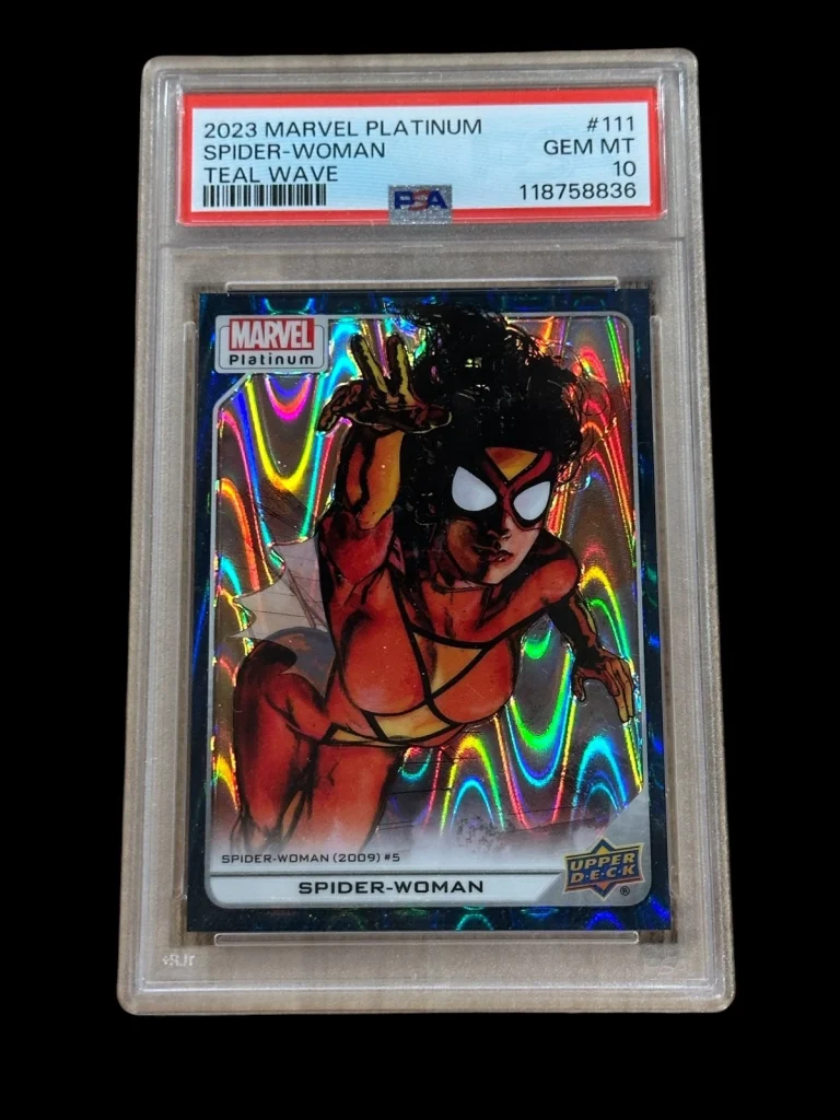 2023 SPIDER-WOMAN UPPER DECK MARVEL PLATINUM TEAL WAVE #682/799 PSA 10
