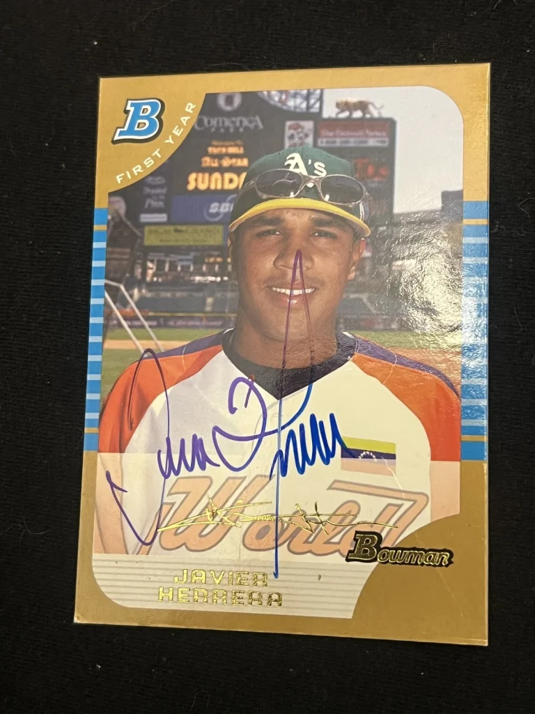 Signed Baseball Card Auto Javier Herrera 2005 Bowman #BDP147 Athletics A's Gold