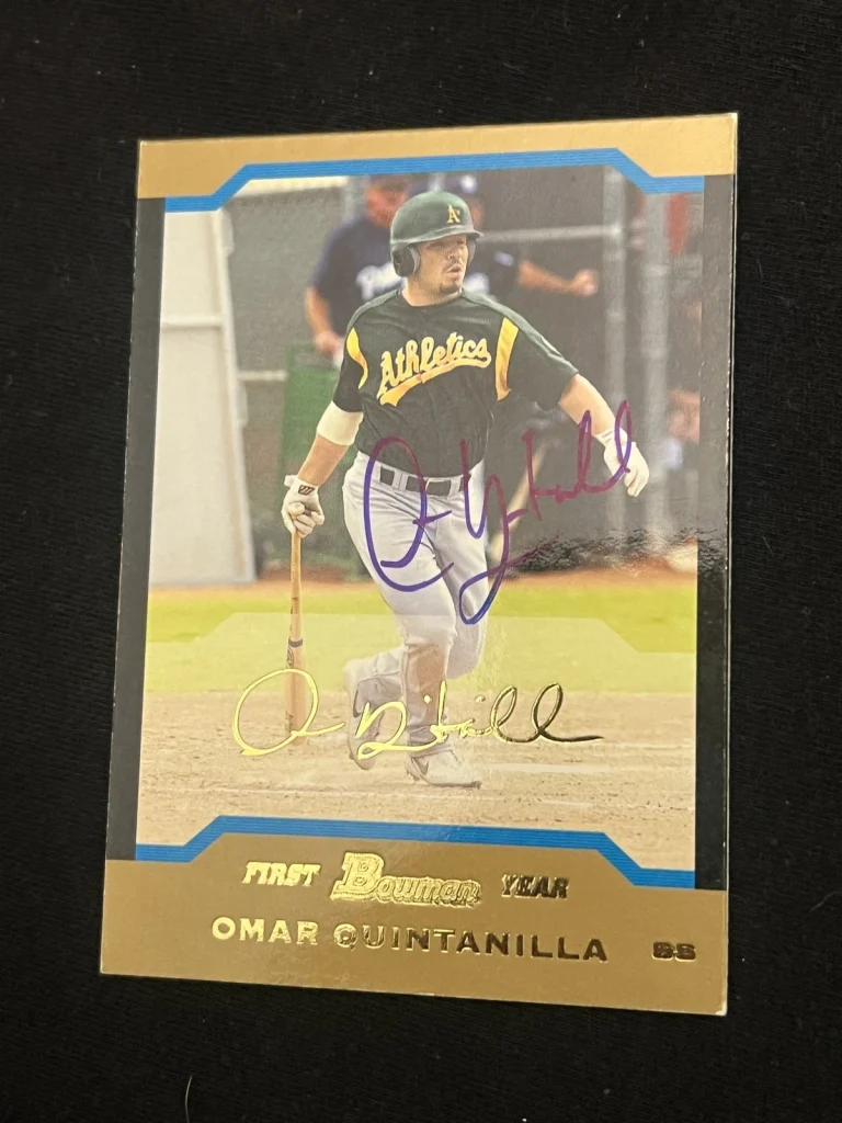 Signed Baseball Card Auto Omar Quintanilla 2004 Bowman #199 Athletics A's Gold