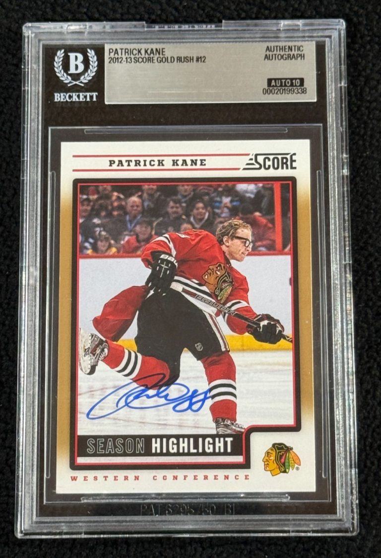 Patrick Kane Signed 2012/13 Score Gold Rush Card #12 BAS Certified Auto Grade 10