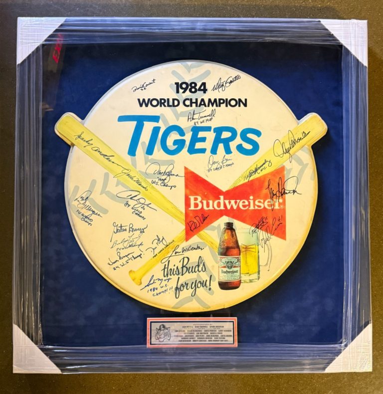 1984 World Series Champion Detroit Tigers Team Signed Framed Budweiser Sign JSA