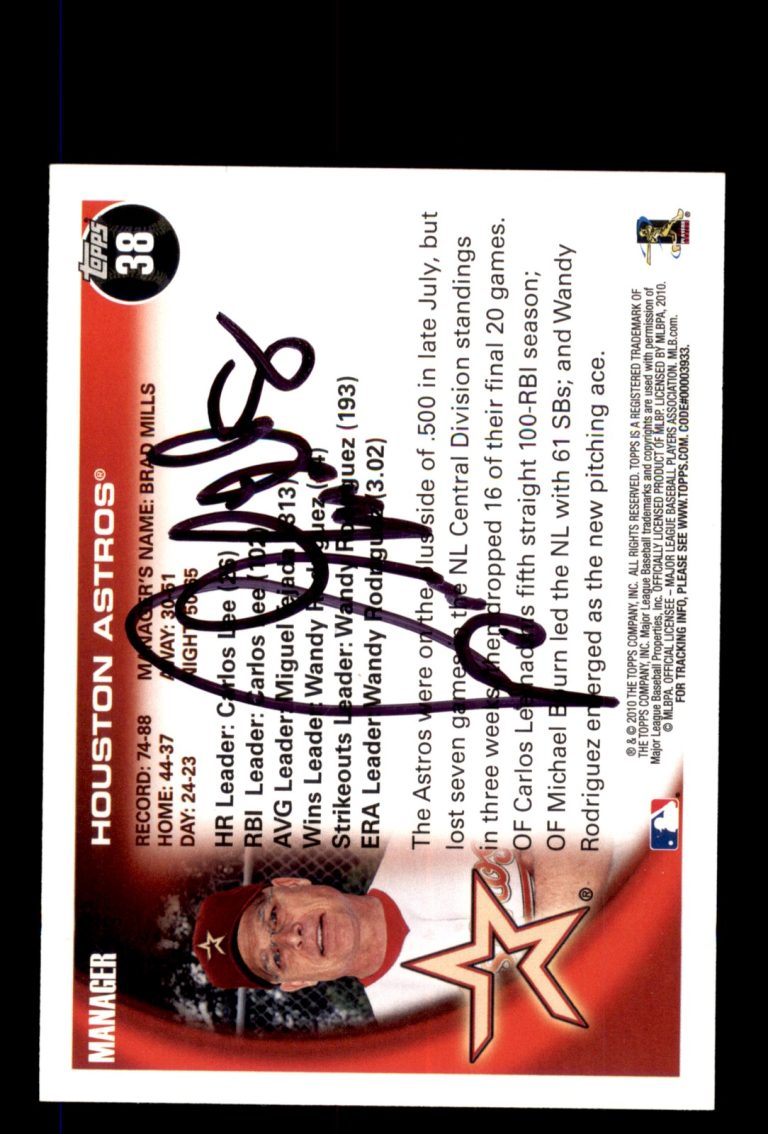 Signed Baseball Card Auto Houston Astros 2010 Topps #38 Manager Brad Mills