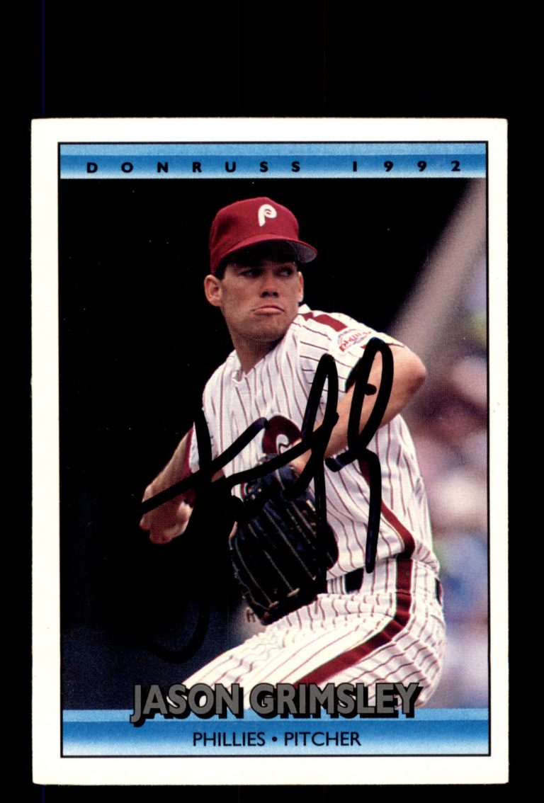 Signed Baseball Card Auto Jason Grimsley 1992 Donruss #599 Philadelphia Phillies