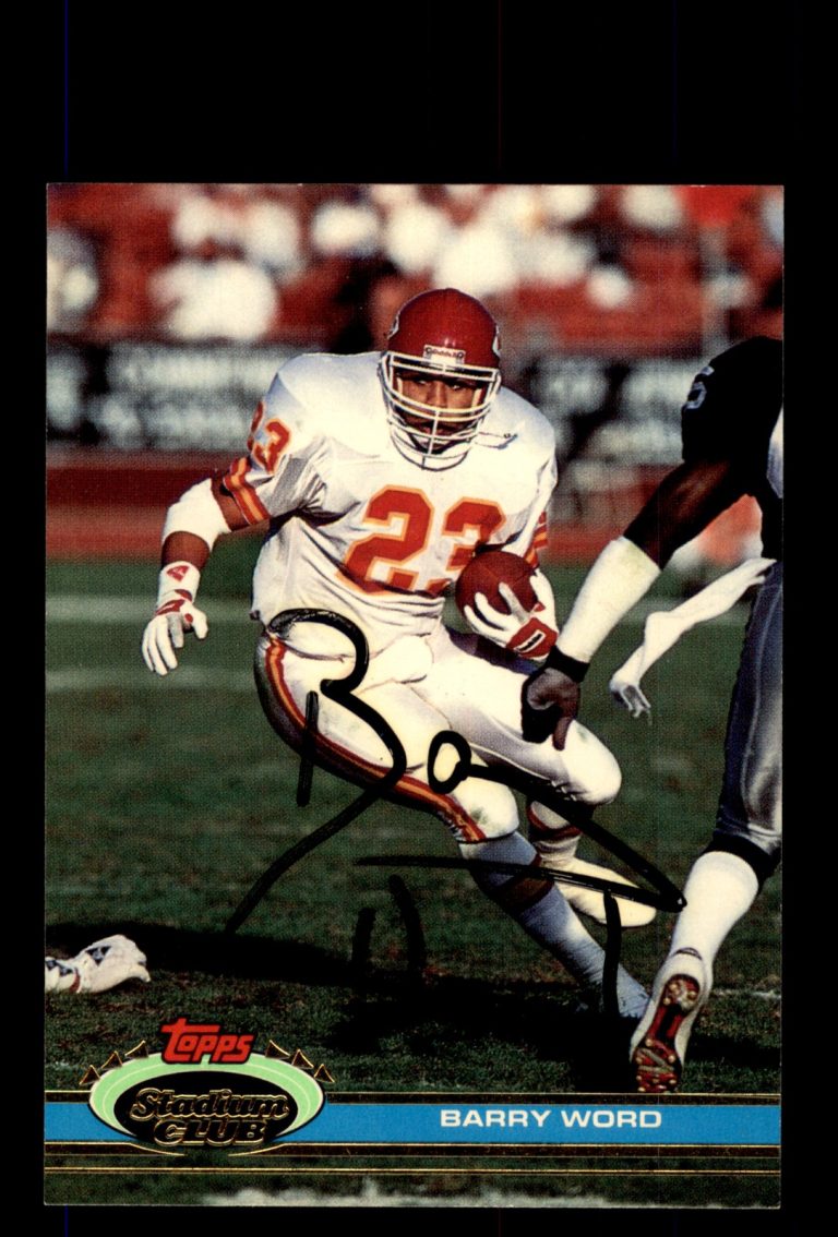 Signed Football Card Auto Barry Word 1991 Stadium Club #128 Kansas City Chiefs