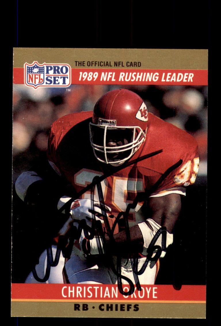 Signed Football Card Auto Christian Okoye 1990 Pro Set #9 Kansas City Chiefs