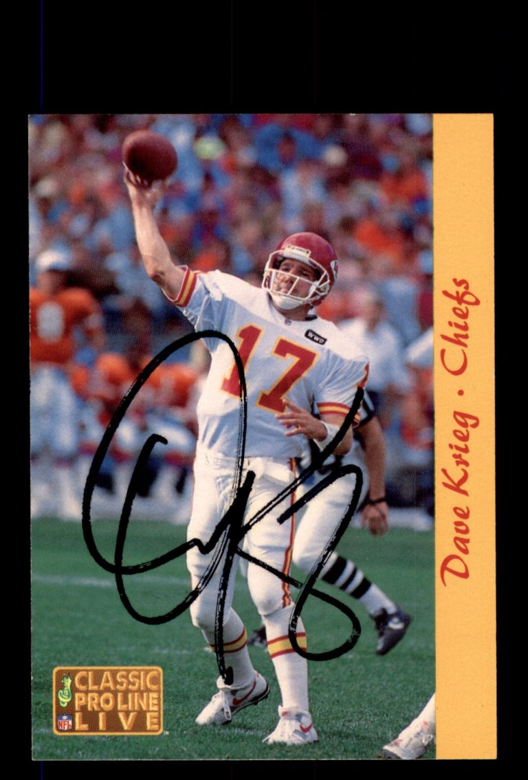 Signed Football Card Auto Dave Krieg 1993 Pro Line Live #117 Kansas City Chiefs