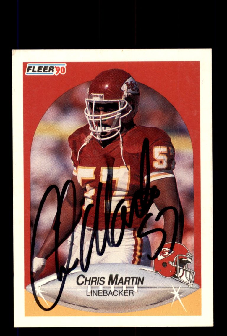 Signed Football Card Auto Chris Martin 1990 Fleer #205a Kansas City Chiefs