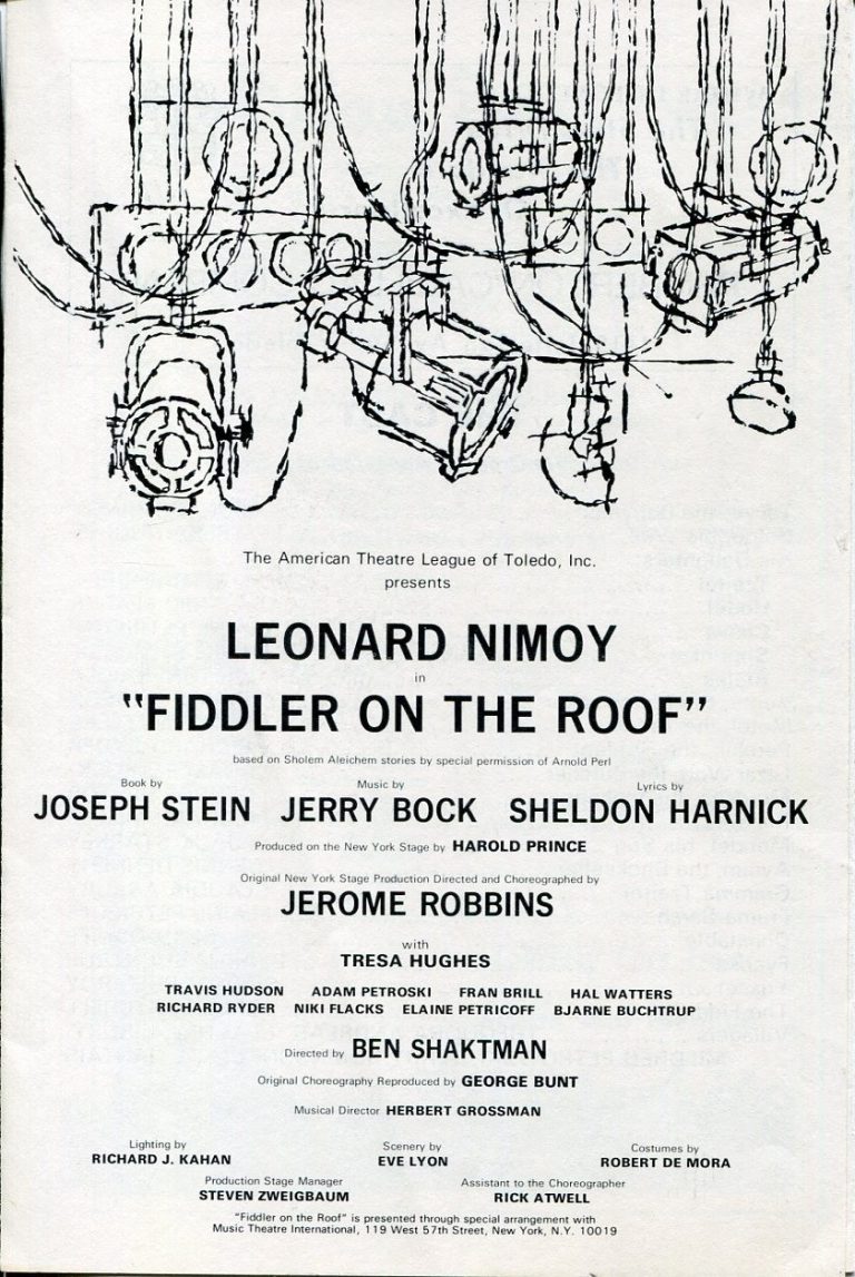Leonard Nimoy Tresa Hughes Fiddler On The Roof Theater Program
