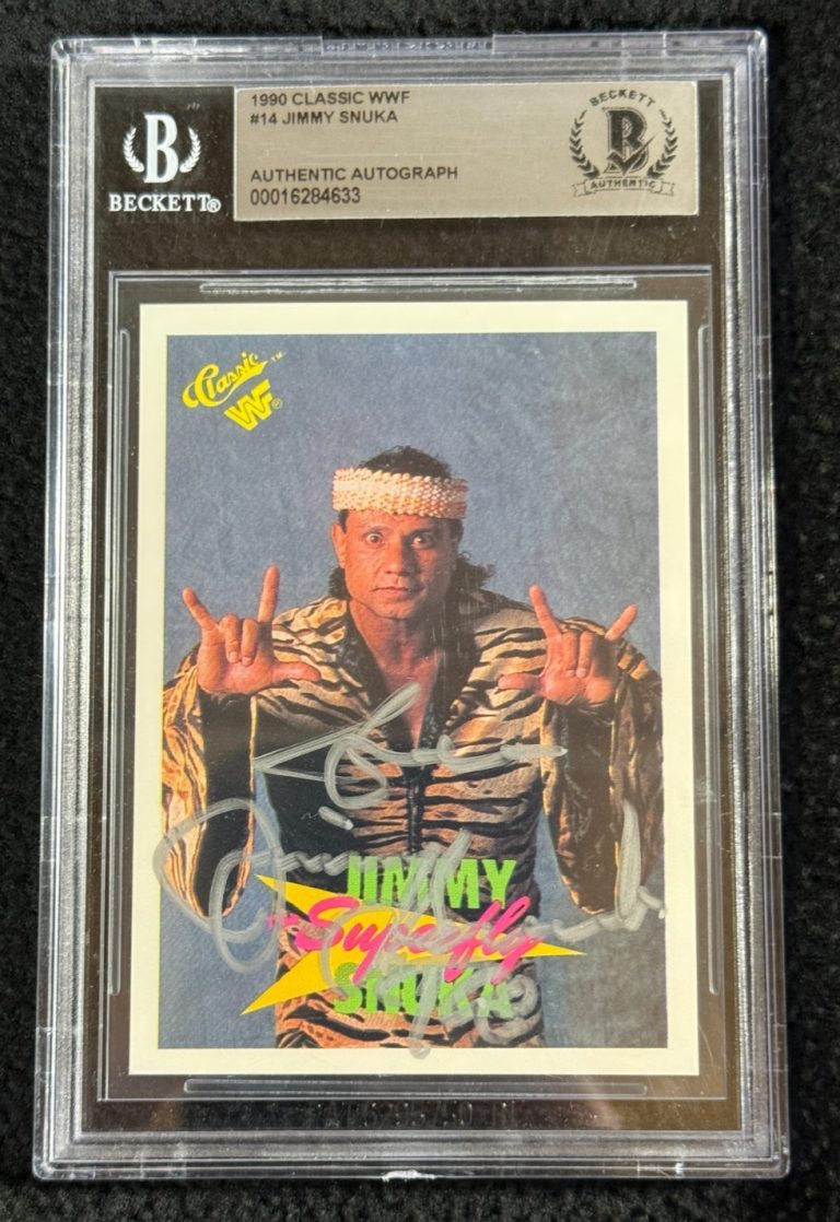 Jimmy Superfly Snuka Signed 1990 Classic WWF Card #14 WWE Beckett Certified