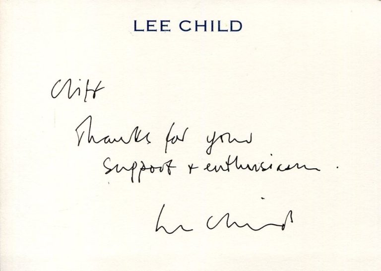 Lee Child Jack Reacher Author Thriller Novels Signed Autograph Note