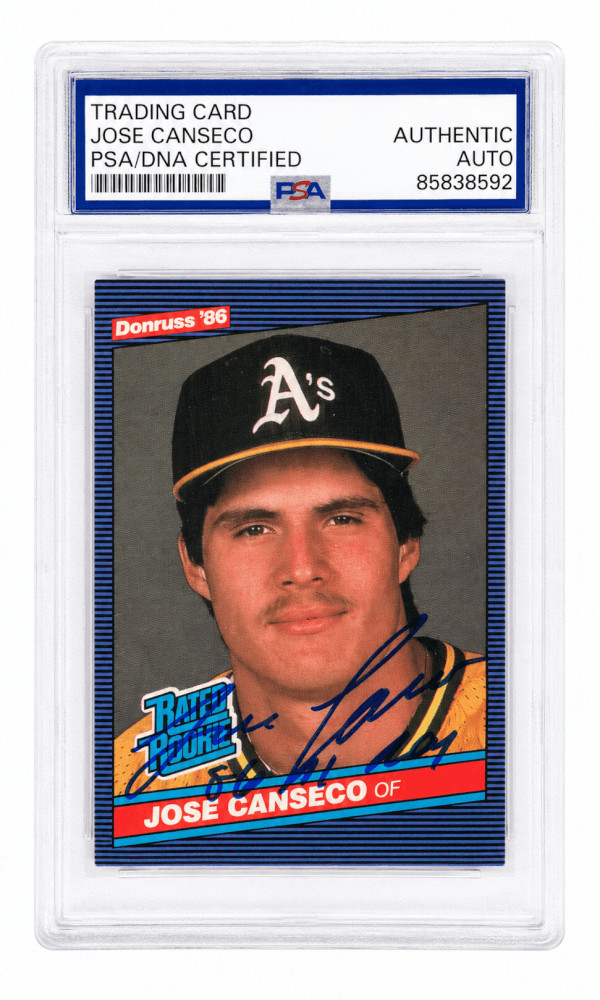 Jose Canseco Signed A's 1986 Donruss Rookie Baseball Card #39 w/ROY - (PSA/DNA)