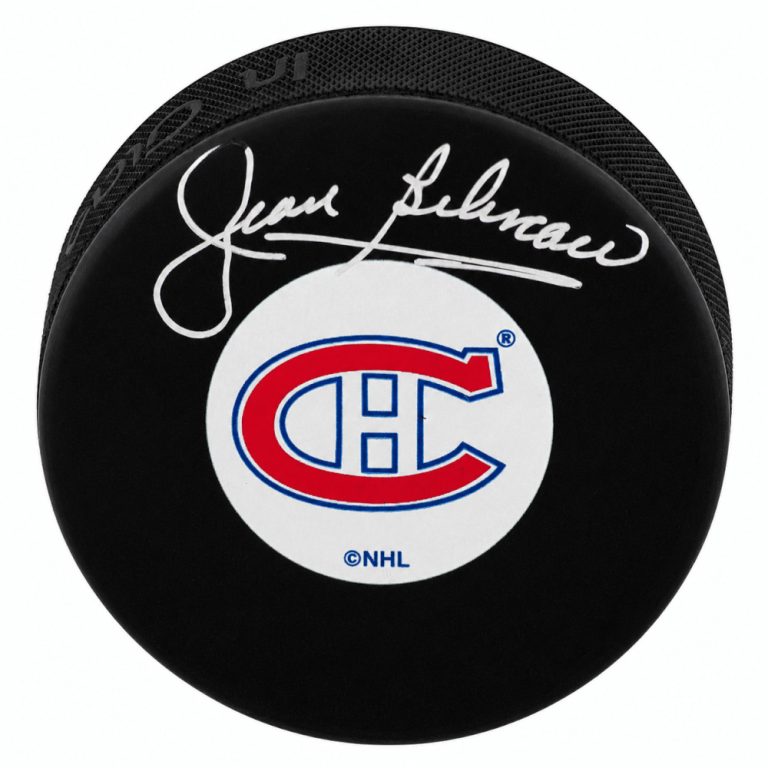 Jean Beliveau Signed Montreal Canadiens Logo Hockey Puck - (PSA/DNA COA)