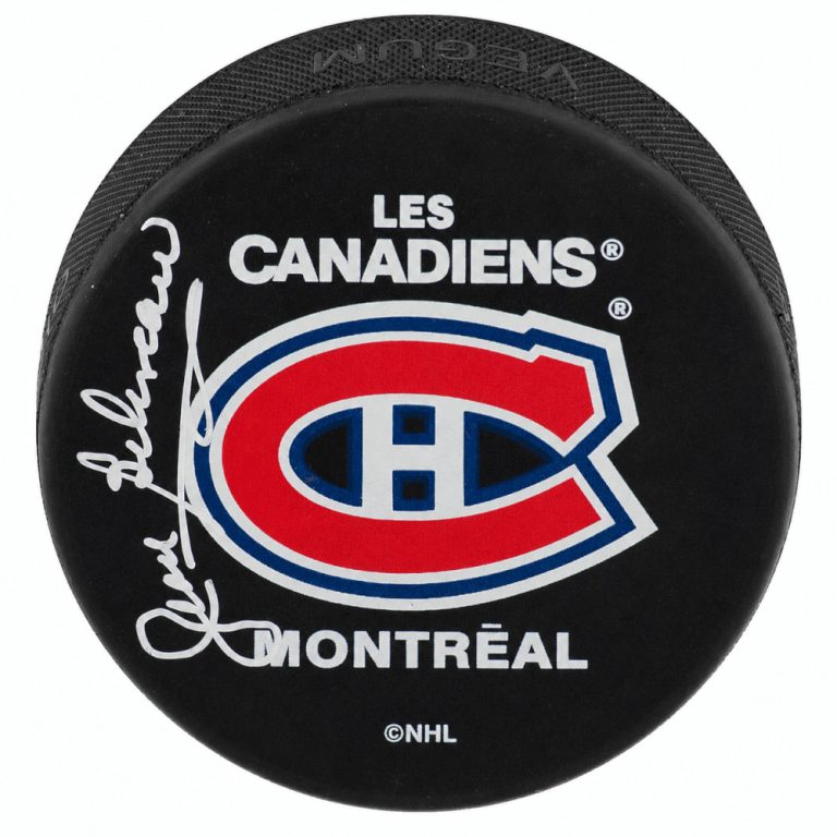 Jean Beliveau Signed Canadiens (Les Canadiens) Official Logo Hockey Puck - (PSA)