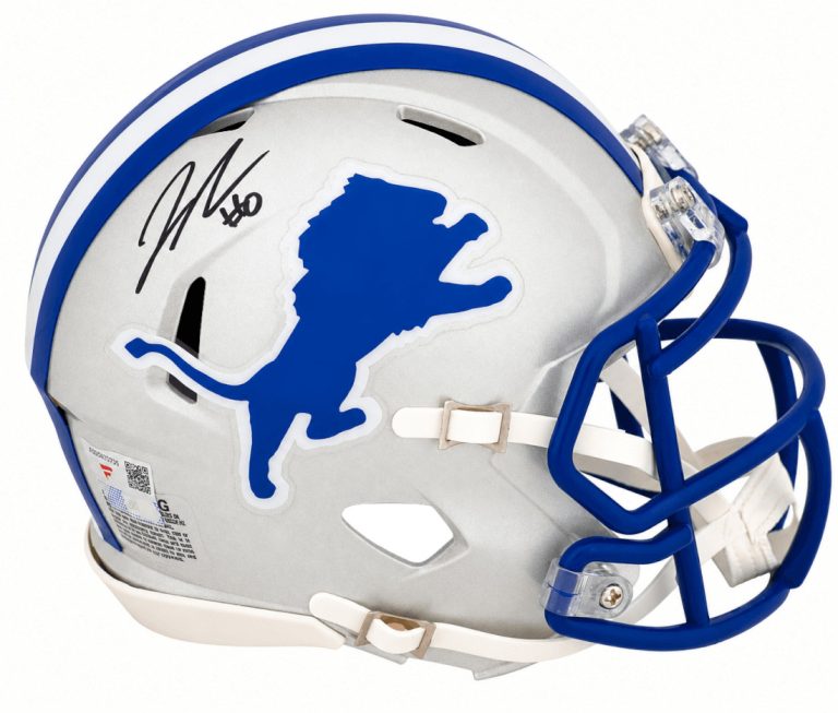 Jahmyr Gibbs Signed Lions Throwback Riddell Speed Mini Helmet - (FANATICS COA)