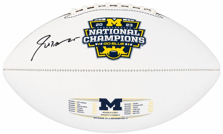 Junior Colson Signed Michigan 2003 National Champs Logo White Football -(SS COA)