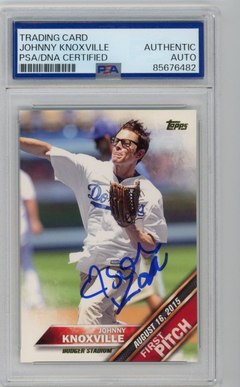 Signed Baseball Card Auto Johnny Knoxville 2016 Topps #FP-10 LA Dodgers PSA/DNA