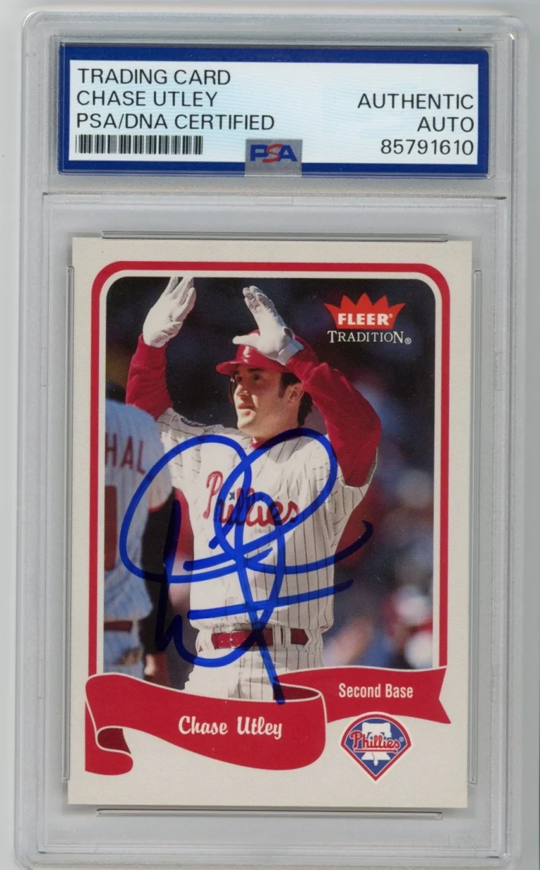 Signed Baseball Card Auto Chase Utley 2004 Fleer Tradition #120 Phillies PSA/DNA