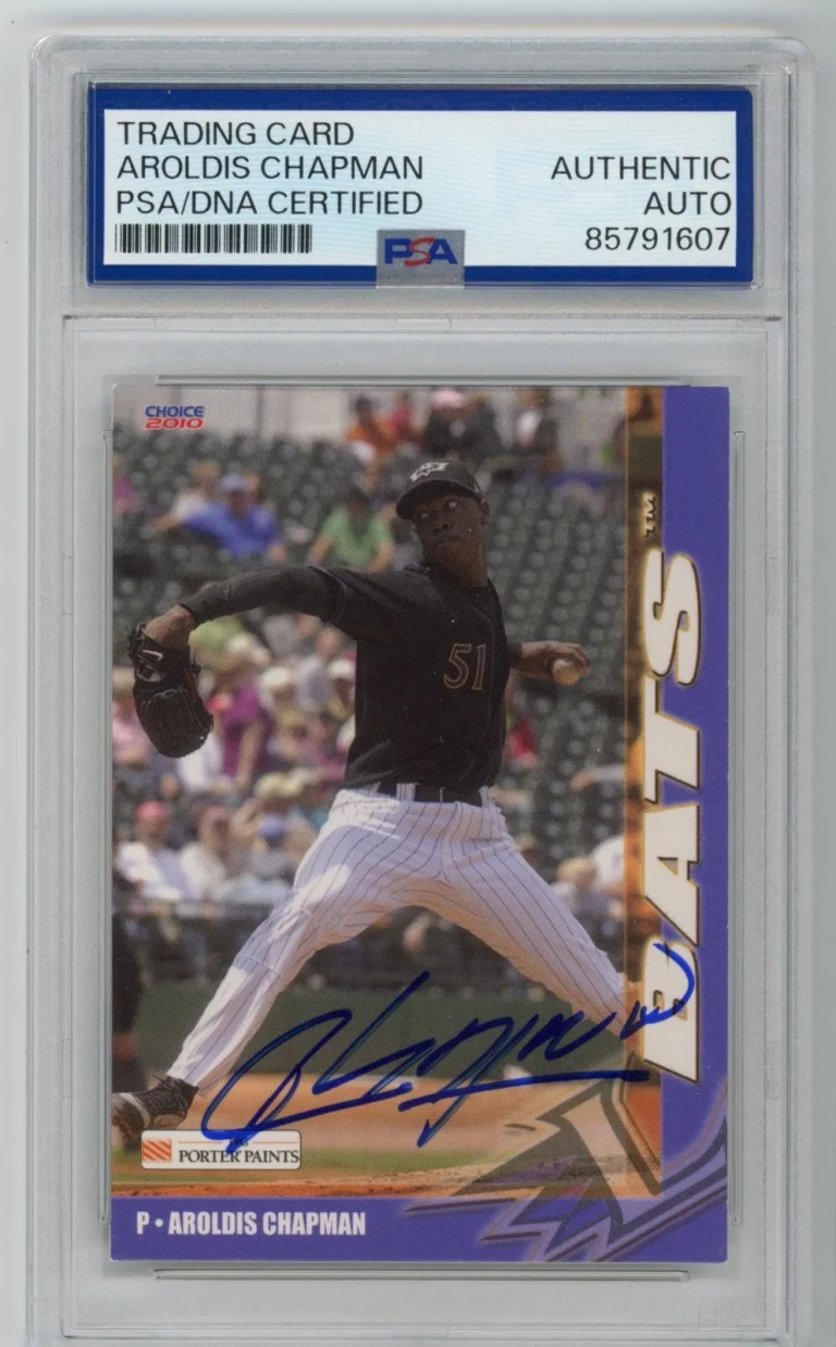Signed Baseball Card Auto Aroldis Chapman 2010 Choice Louisville Bats #7 PSA/DNA