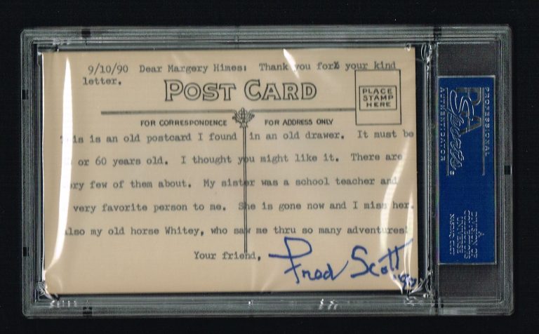 Fred Scott dual signed autograph auto Vintage Postcard actor PSA/DNA Slabbed