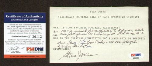 Stan Jones signed autographed Questionnaire Card PSA